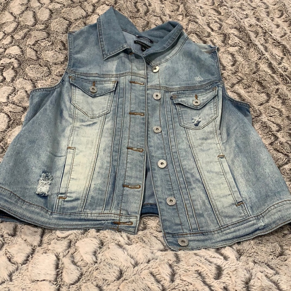 Distressed jean vest